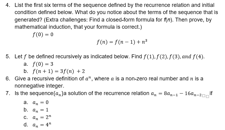 Solved List The First Six Terms Of The Sequence Defined By 6005