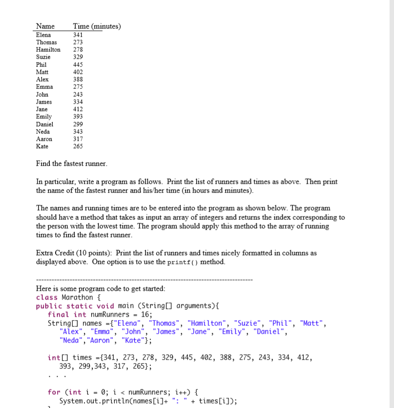 Solved write a java program to find the fastest runner and | Chegg.com