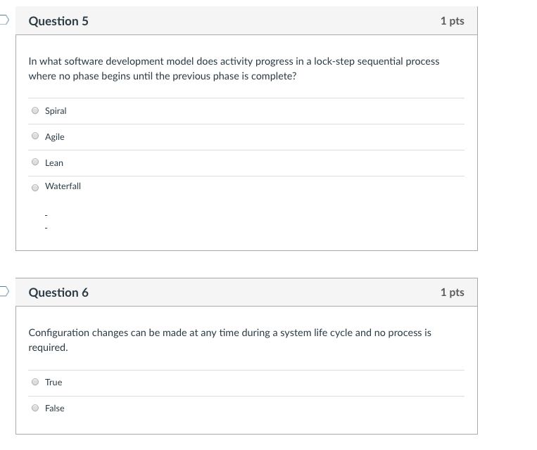 Solved Question 5 1 pts In what software development model | Chegg.com