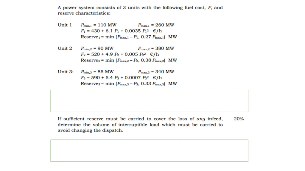 Solved A power system consists of 3 units with the following | Chegg.com