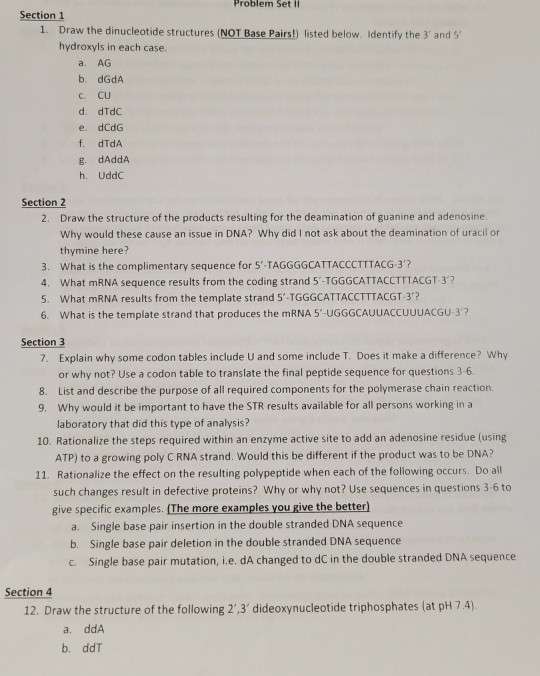 Solved Problem Set II Section 1 1. Draw the dinucleotide | Chegg.com