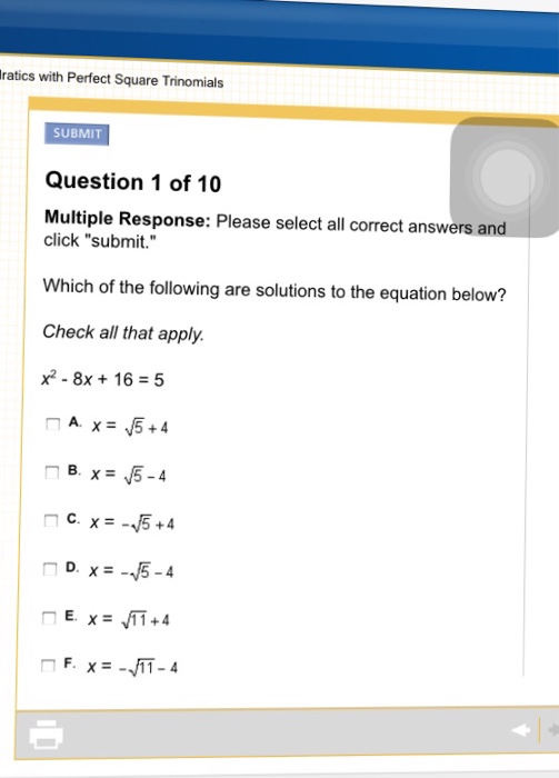 Solved Which of the following are solutions to the equation | Chegg.com