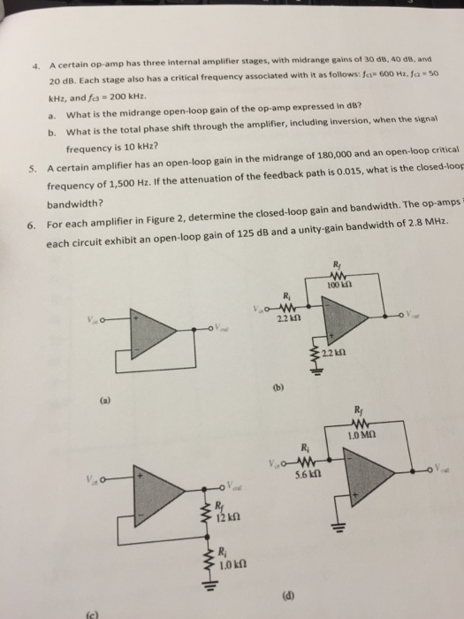 Solved A certain opamp has three internal amplifier stages,