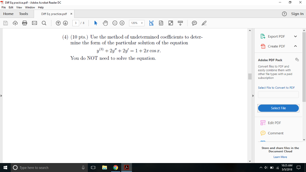 Solved Diff Eq Practice Pdf Adobe Acrobat Reader Dc File Chegg