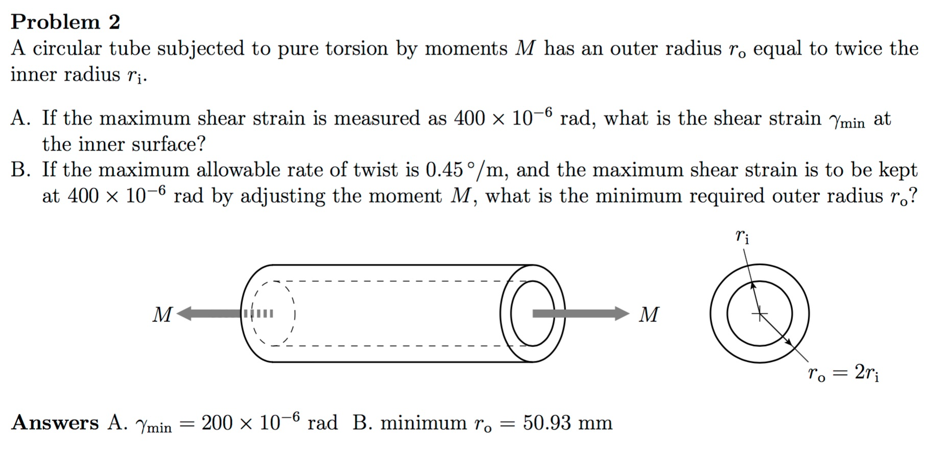 Solved A circular tube subjected to pure torsion by moments | Chegg.com