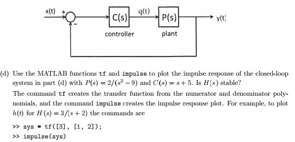 Solved (d) Use the MATLAB functions tf and impulse to plot | Chegg.com