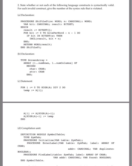 Solved I'm having trouble in and what syntax rule number | Chegg.com