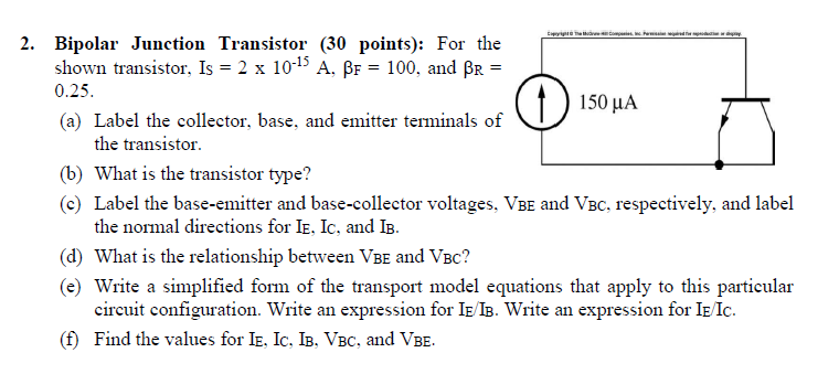 Solved 2. Bipolar Junction Transistor (30 points): For the | Chegg.com