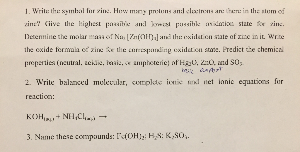 Solved 1. Write the symbol for zinc. How many protons and