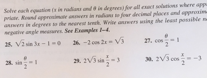 Solved Solve each equation (x in radians and theta in | Chegg.com