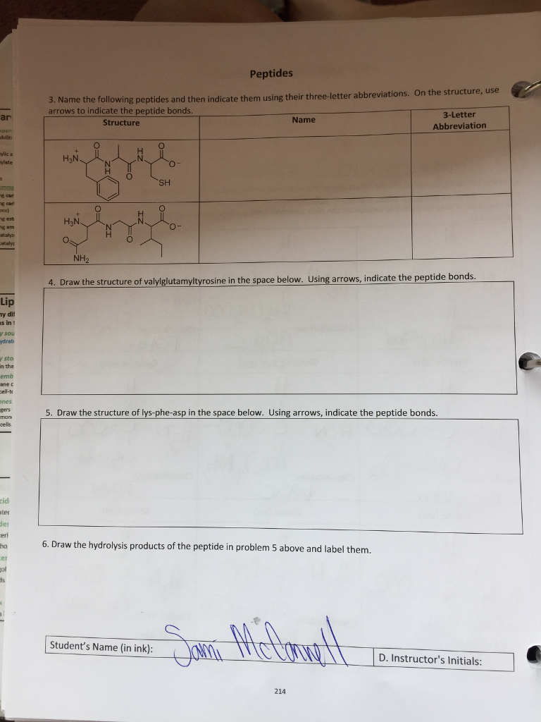 Solved Peptides 3. Name th arrows to indicate the peptide | Chegg.com