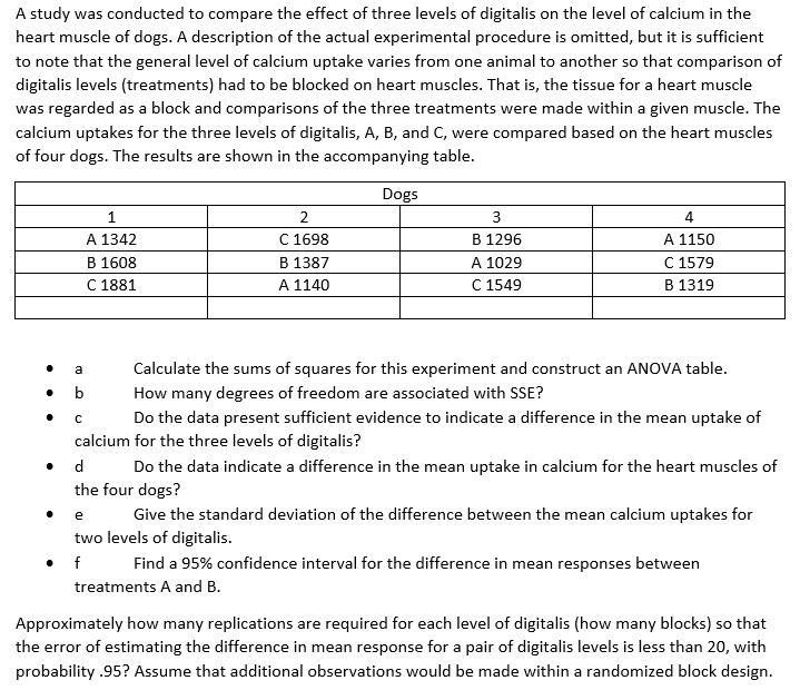 Solved A study was conducted to compare the effect of three