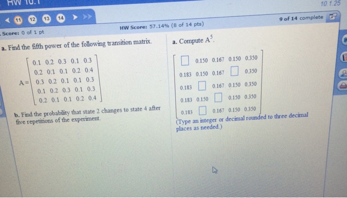 Solved Find the fifth power of the following transition | Chegg.com