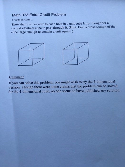 Solved Show that it is possible to cut a hole in a unit cube