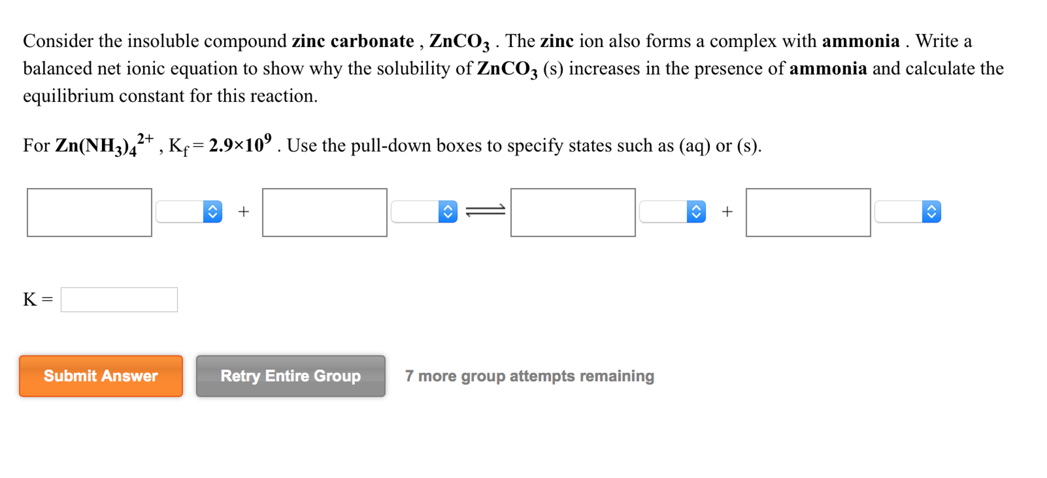 Solved Consider the insoluble compound zinc carbonate,
