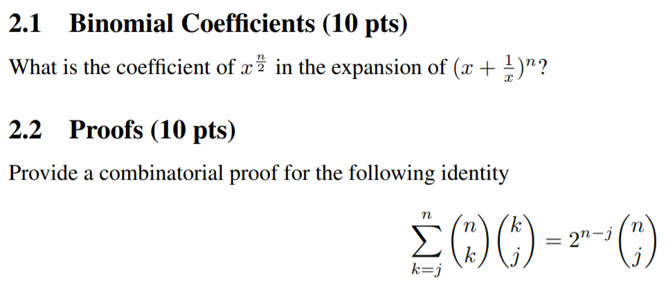 Solved 2.1 Binomial Coefficients (10 pts) m. What is the | Chegg.com