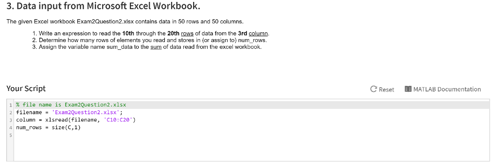Solved 3. Data input from Microsoft Excel Workbook. The | Chegg.com