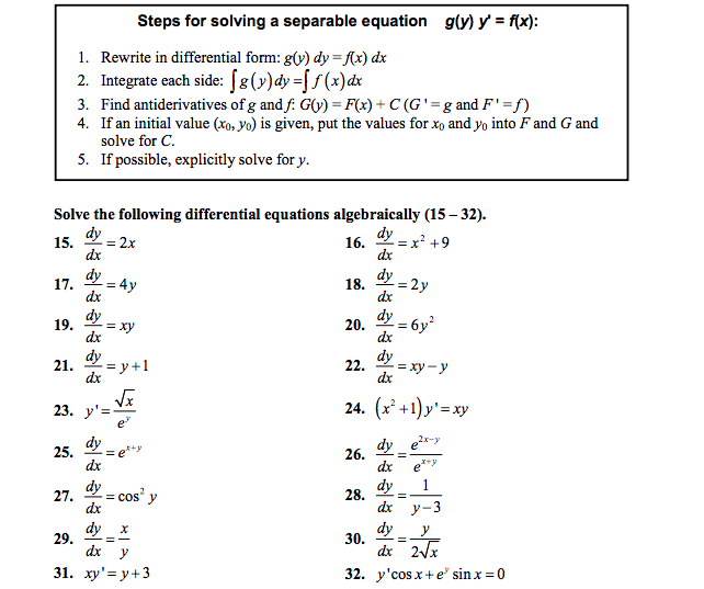 Solved Steps for solving a separable equation g(y) y' = | Chegg.com