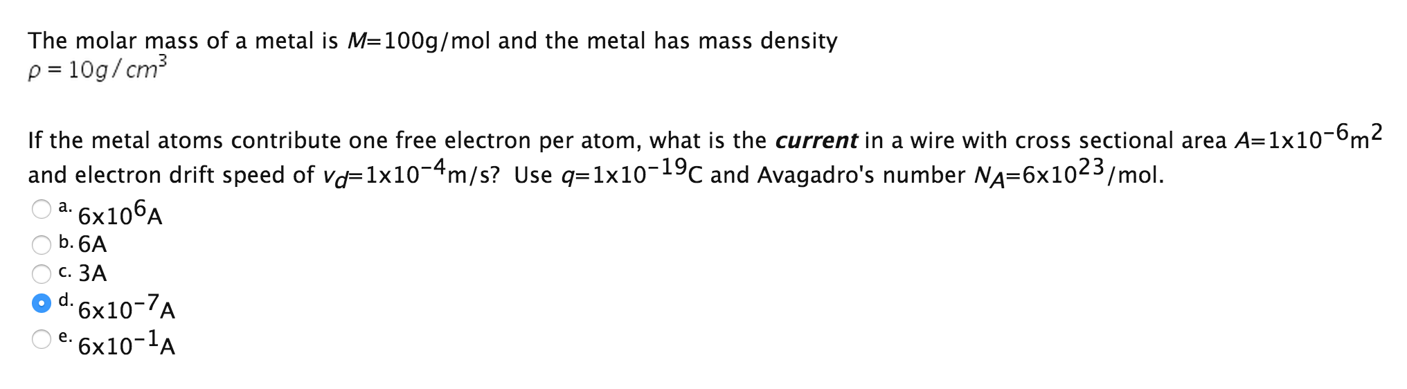 Solved The molar mass of a metal is M = 100g/mol and the | Chegg.com