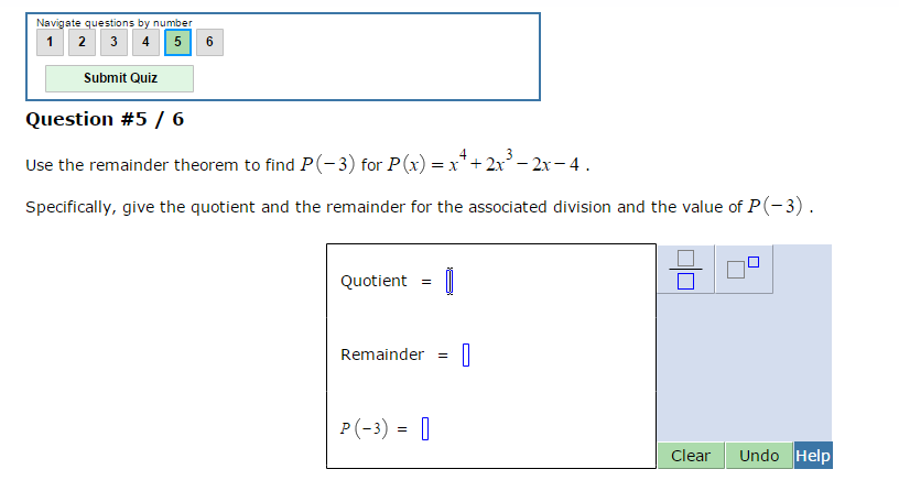 Use the remainder theorem to find P(-3) for P(x)x) = | Chegg.com