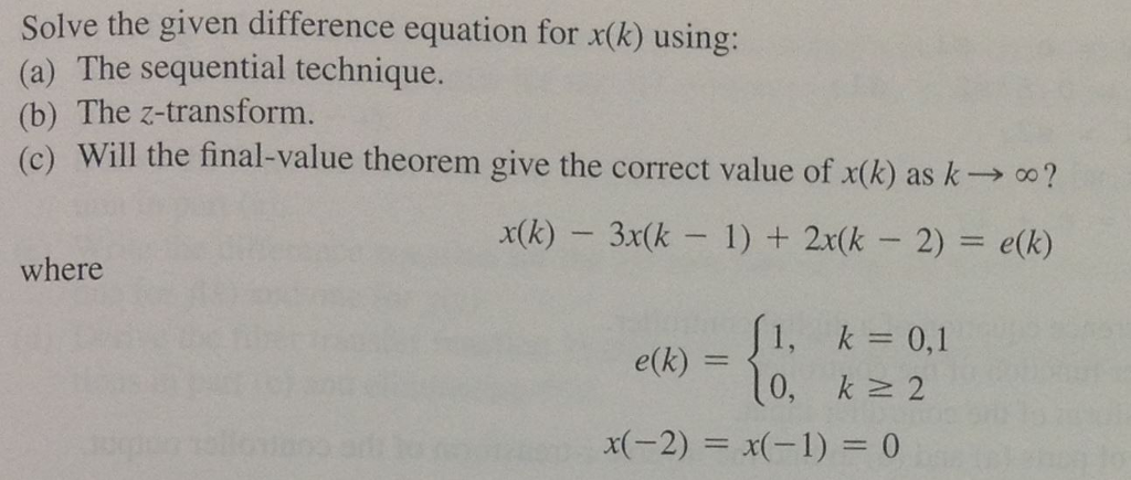 Solved Solve the given difference equation for x(k) using: | Chegg.com