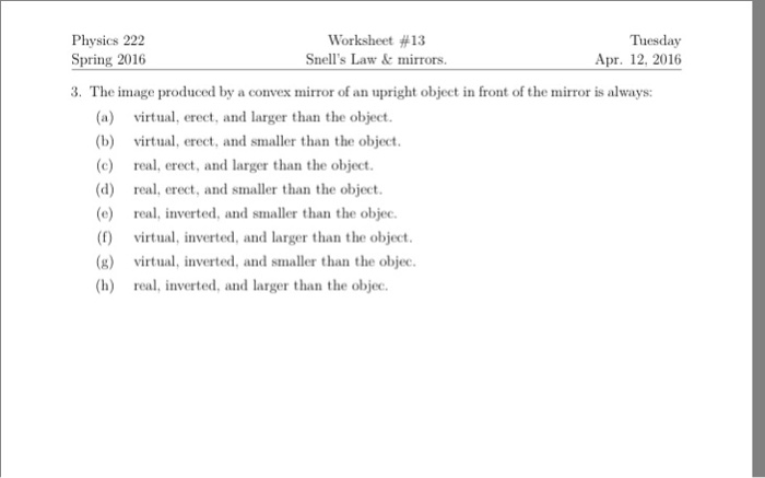 Solved The image produced by a convex mirror of an upright | Chegg.com