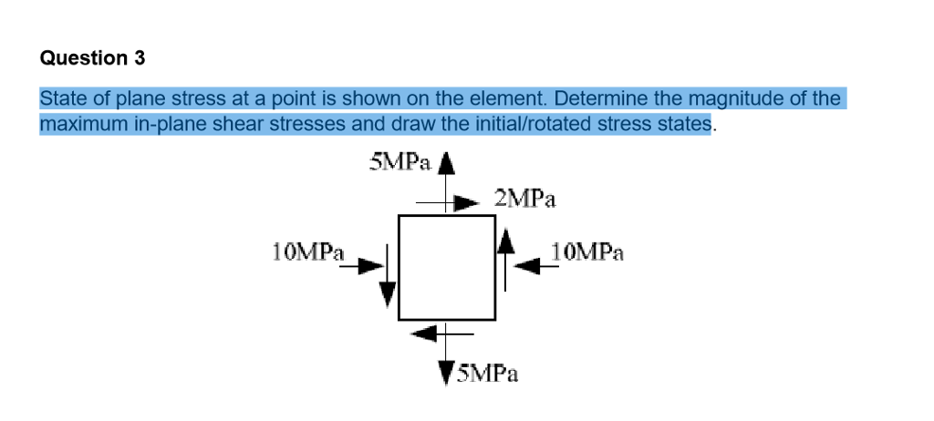 Solved State of plane stress at a point is shown on the | Chegg.com