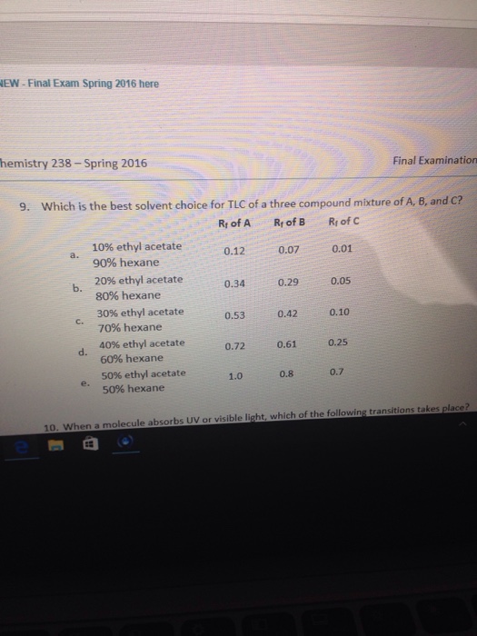 Solved Which is the best solvent choice for TLC of a three