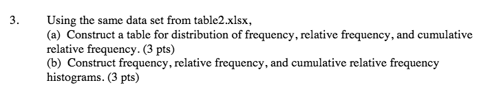 Solved 3. Using the same data set from table2.xlsx (a) | Chegg.com