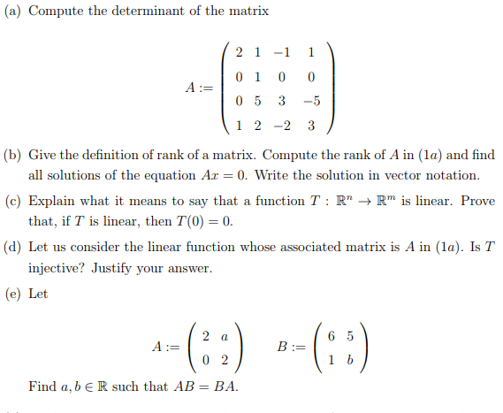 Solved (a) Compute the determinant of the matrix 2 1-1 1 0 5 | Chegg.com