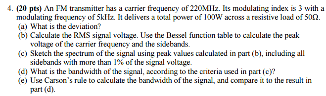 Solved An FM transmitter has a carrier frequency of 220MHz. | Chegg.com