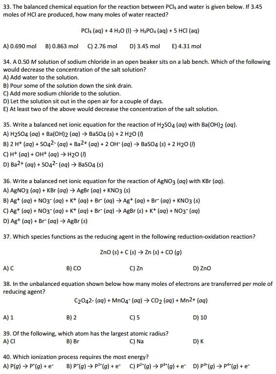 Solved The balanced chemical equation for the reaction | Chegg.com