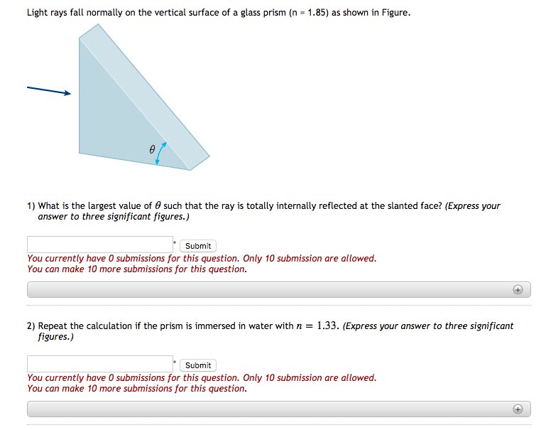 Solved Light rays fall normally on the vertical surface of a | Chegg.com