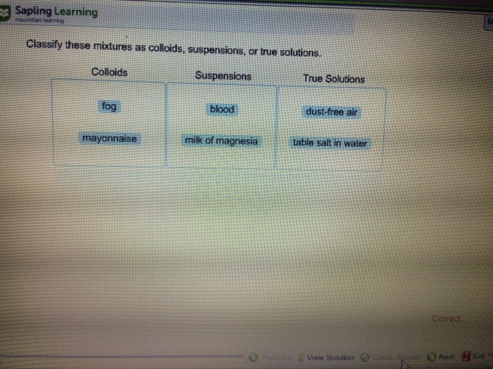 Solved Classify these mixtures as colloids, suspensions, or