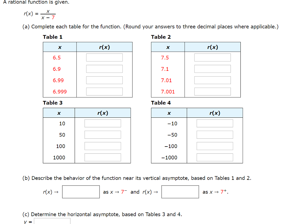 Solved A rational function is given (a) Complete each table | Chegg.com
