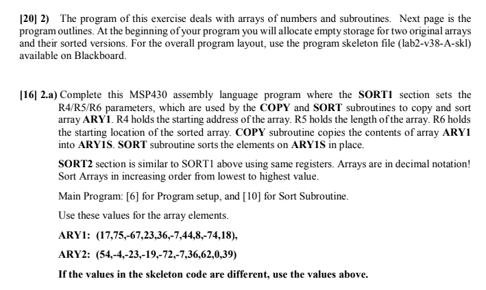 msp430 example programs of array