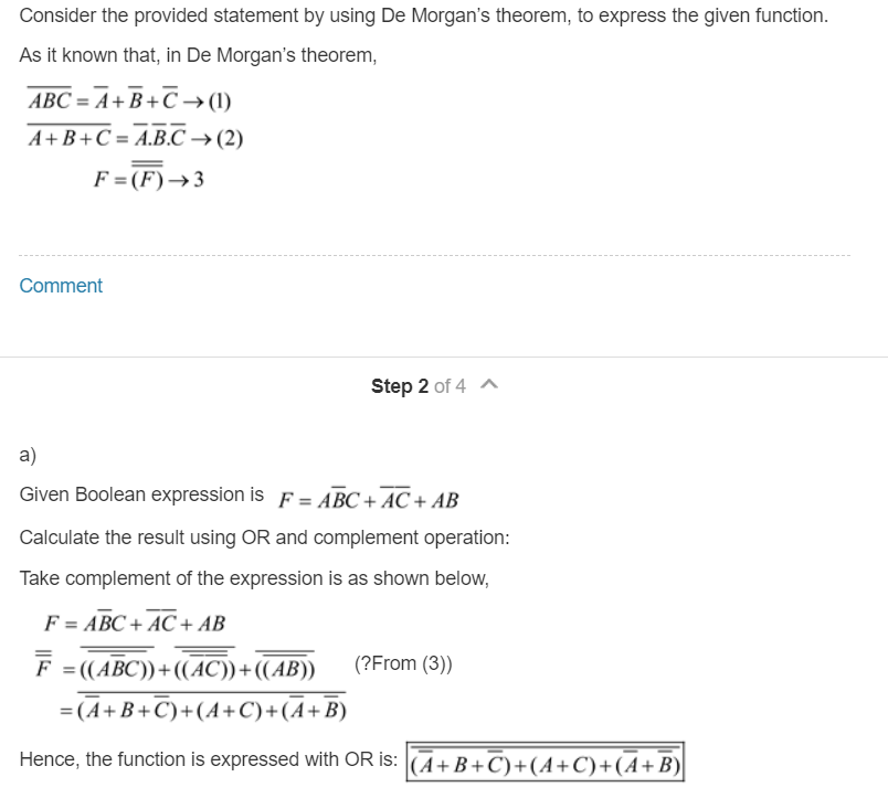 Solved Using DeMorgan's Theorem, Express The Function F=ABC | Chegg.com