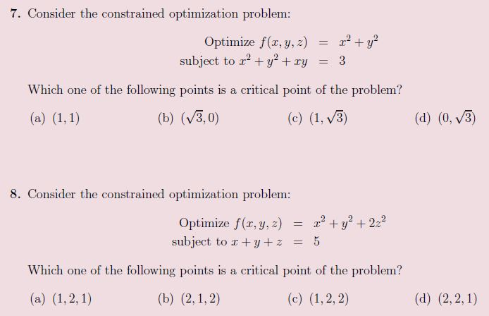 Solved Consider The Constrained Optimization Problem: | Chegg.com