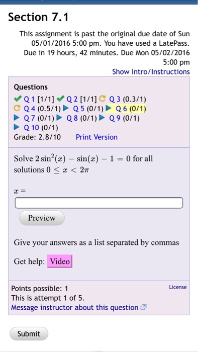 Solved Solve 2sin 2 x Sin x 1 0 For All Solutions 0 Chegg