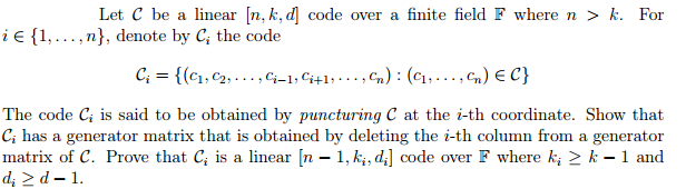 Let C be a linear [n, k, d] code over a finite field | Chegg.com