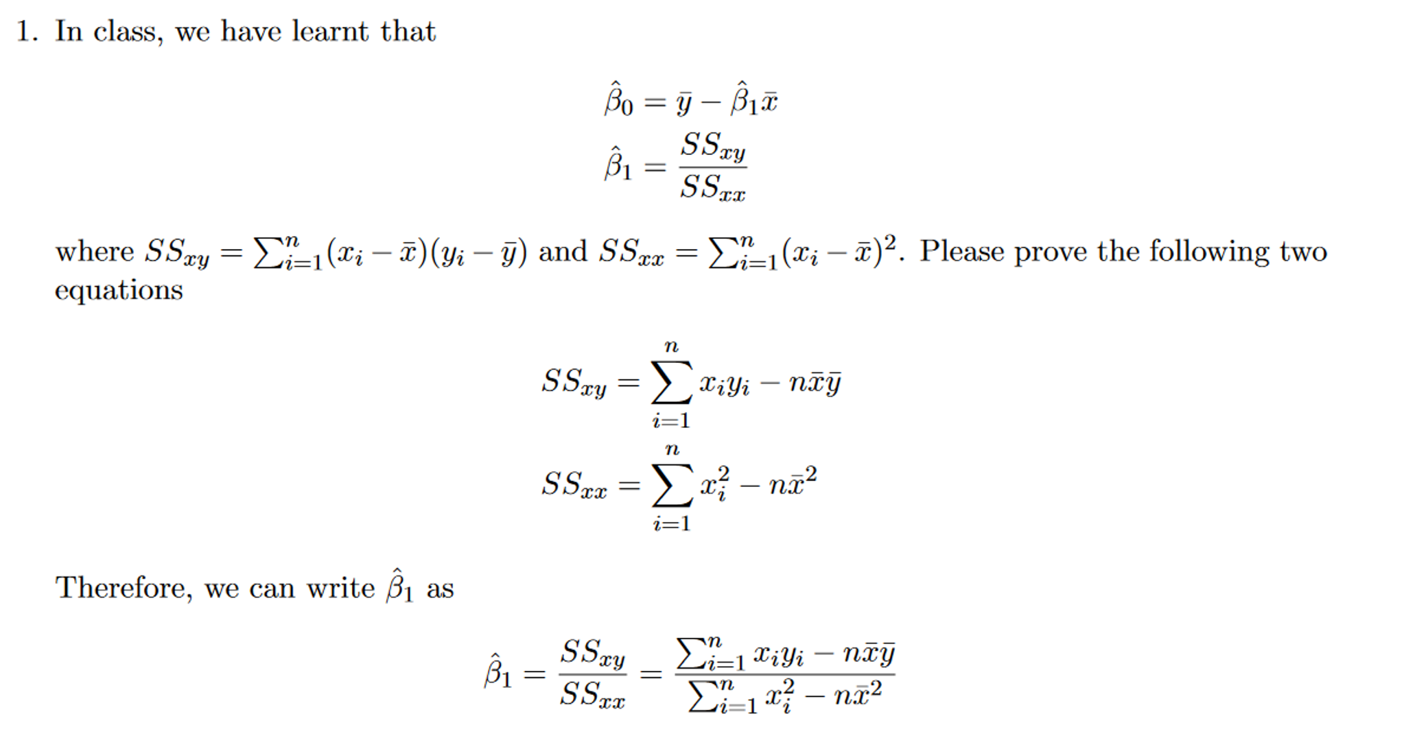 Solved In class, we have learnt that where SS_xy = | Chegg.com