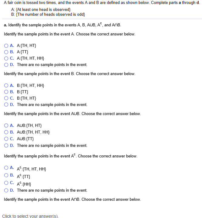 Solved A Fair Coin Is Tossed Two Times, And The Events A And | Chegg.com