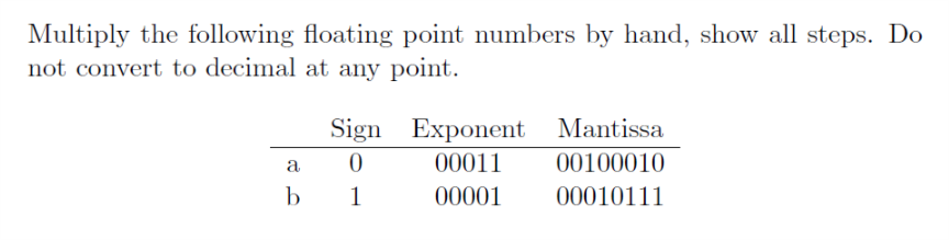 Solved Multiply the following floating point numbers by | Chegg.com