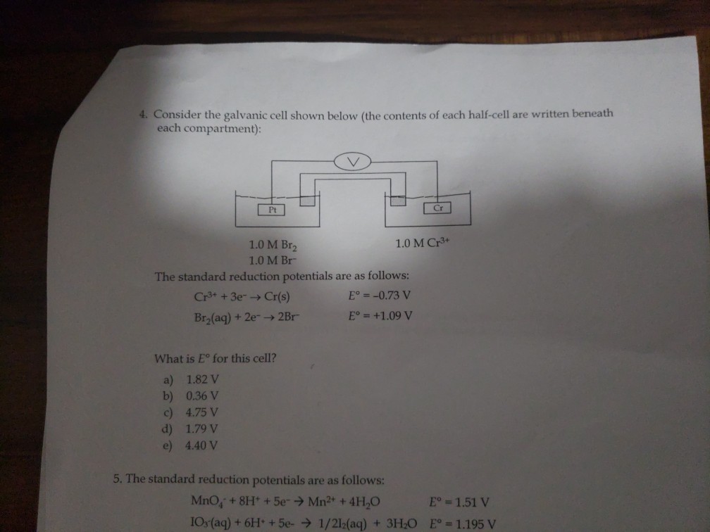Solved 4. Consider the galvanic cell shown below (the | Chegg.com