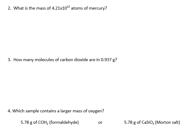 Solved What is the mass of 4.21 times 1022 atoms of mercury? | Chegg.com