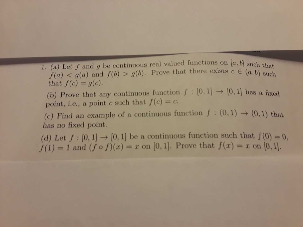 Solved H Th 1. (a) Let F And G Be Continuous Real Valued | Chegg.com