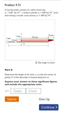 Solved A toy skyrocket consists of a solid conical top. | Chegg.com