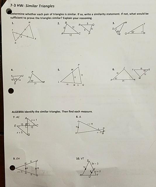 Solved 7 3 Hw Similar Triangles Etermine Whether Each Pair 9032
