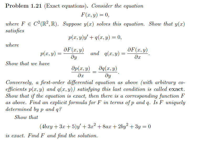 Solved Problem 1.21 (Exact equations). Consider the equation | Chegg.com