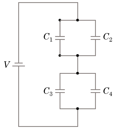 Solved Four capacitors are connected in a circuit as | Chegg.com